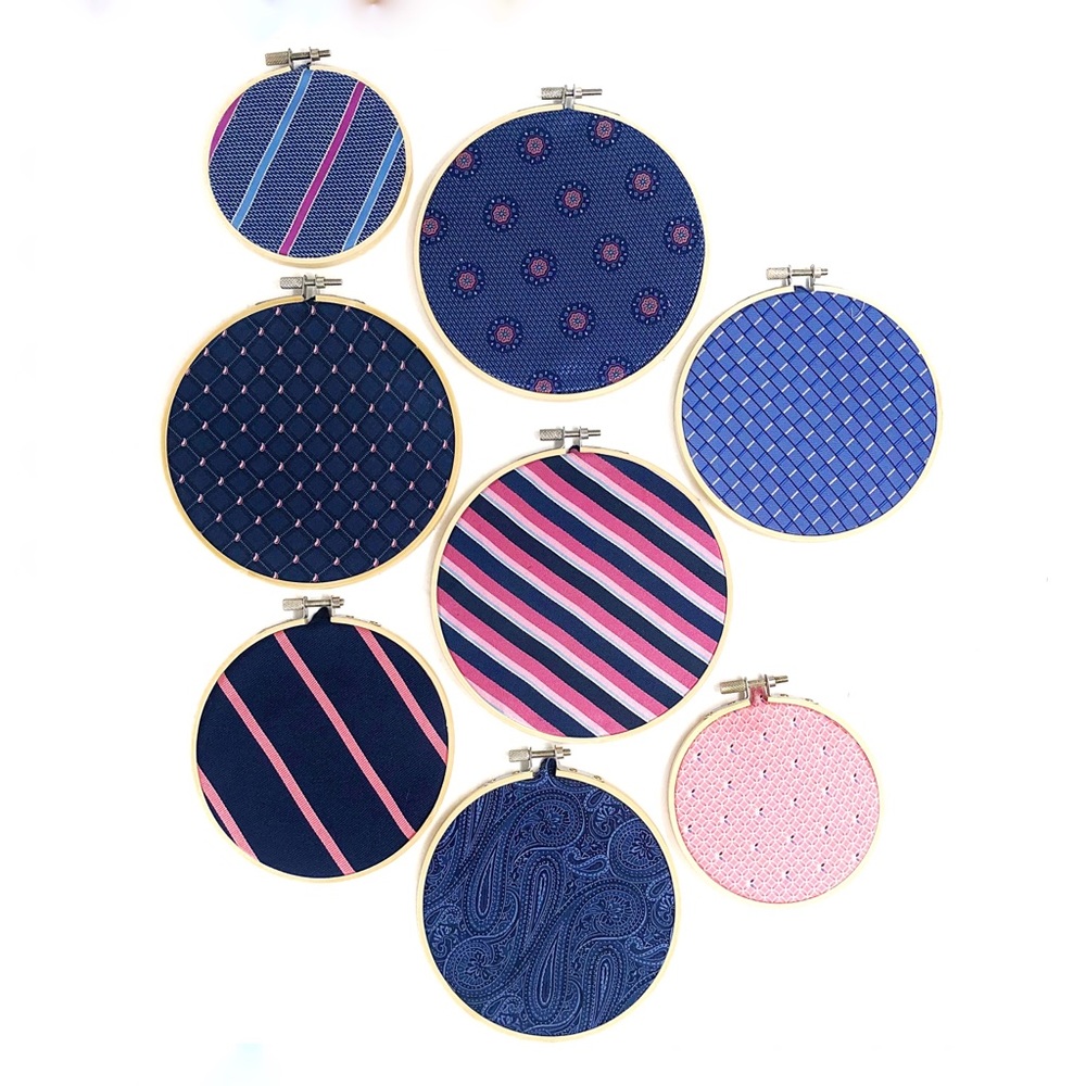 Necktie wall hanging set, navy blue and pink, ties